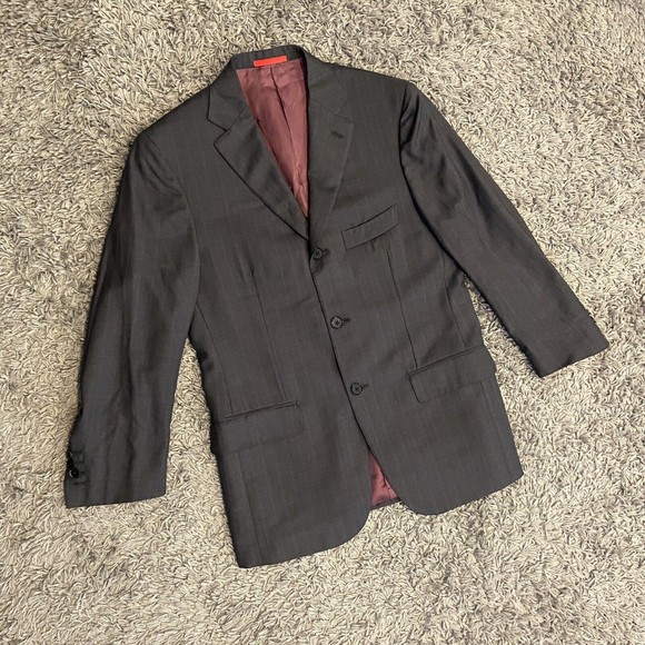 ISAIA Napoli 100% Wool 120’s Sport Coat Blazer In Gray Purple Stripe US 38 EU 48